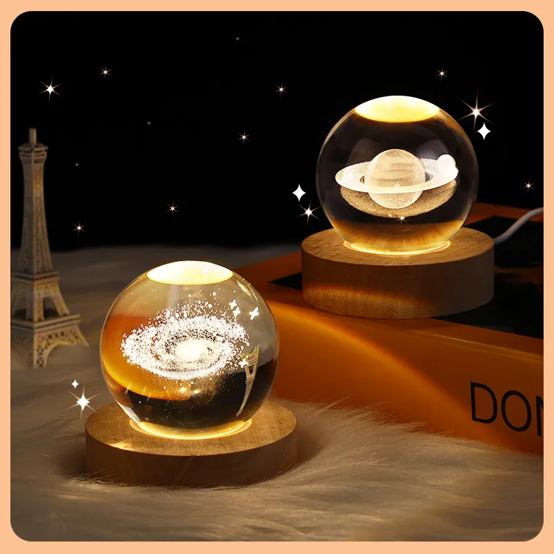 Galaxy Crystal Ball LED Night Light: A 3D Moon or Planet Lamp for Home Decor and Gifts