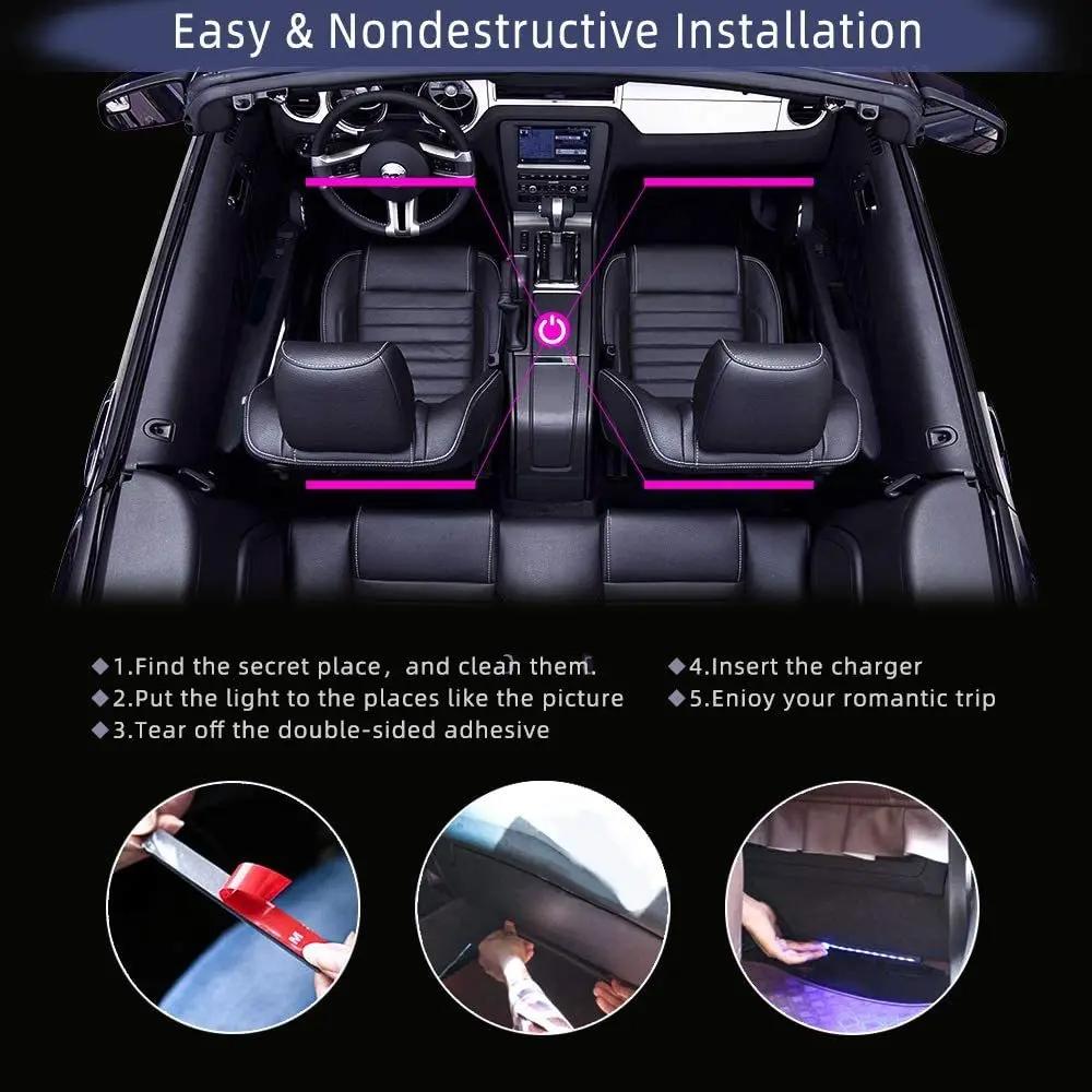 Neon LED Car Interior Ambient Foot Strip Light Kit