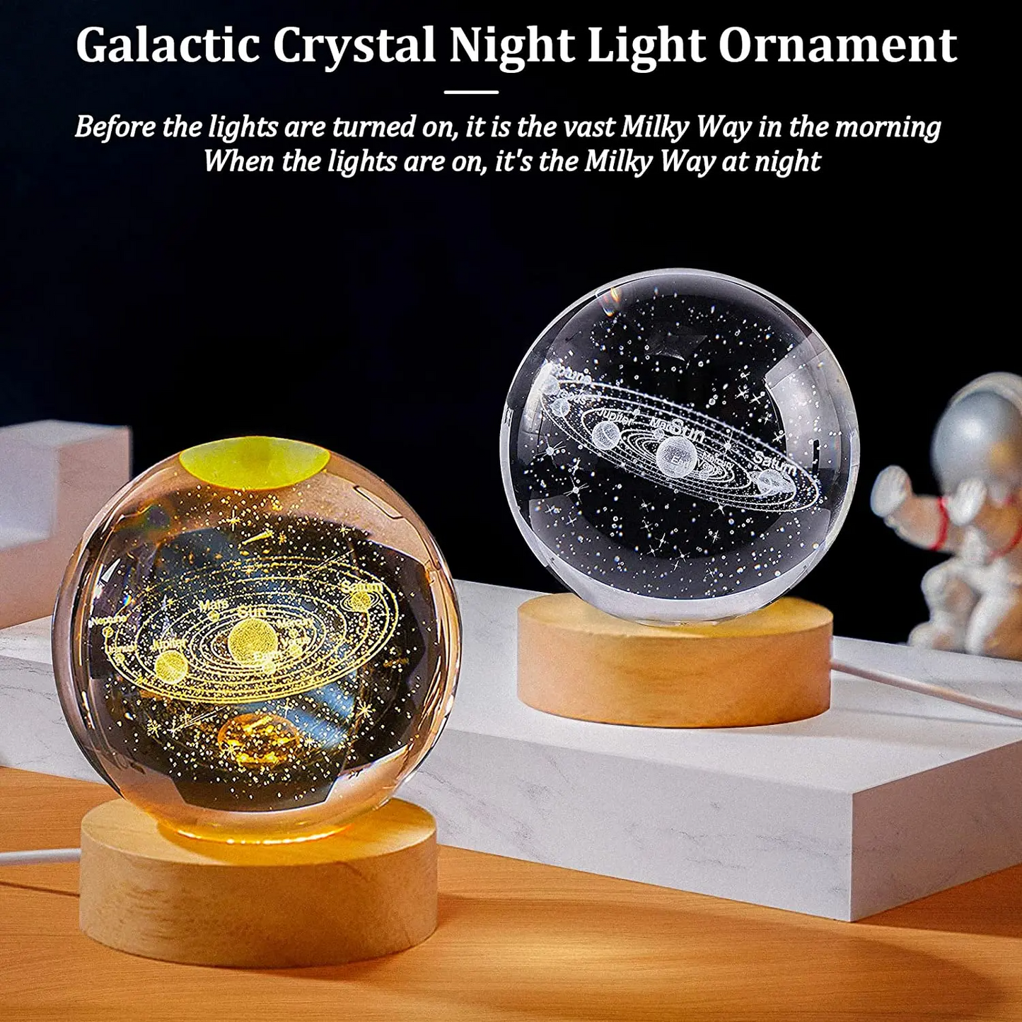 Galaxy Crystal Ball LED Night Light: A 3D Moon or Planet Lamp for Home Decor and Gifts